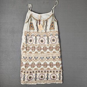 Anthropologie Raga Dress Womens Small Eggshell Taos Beaded‎ Tank Casual Boho NWT
